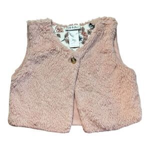 Nicole Miller New York Girls 24 Month Faux Fur Button Dusty Rose Pink Vest EUC